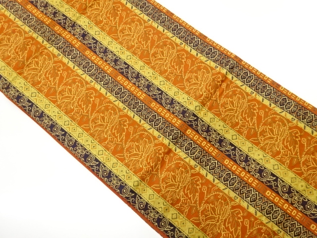 縞に花唐草・幾何学模様織出し全通袋帯